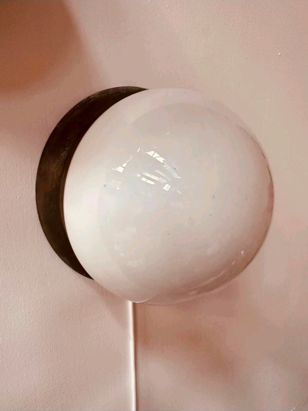 Industrial Ceiling/Wall Light. 1940's Vintage Original Opaline glass, Metal
