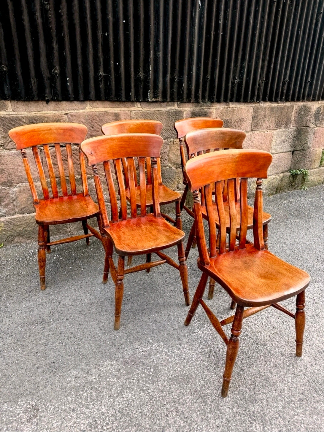6 Matching Antique Victorian Windsor Lathback Kitchen Dining Chairs. Elm & Beech