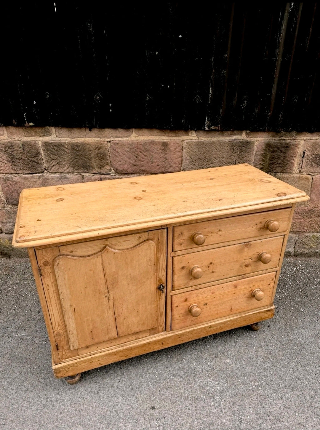 Victorian Pine Dresser Base/Sideboard. Three Drawers, Country, Cottage. Original