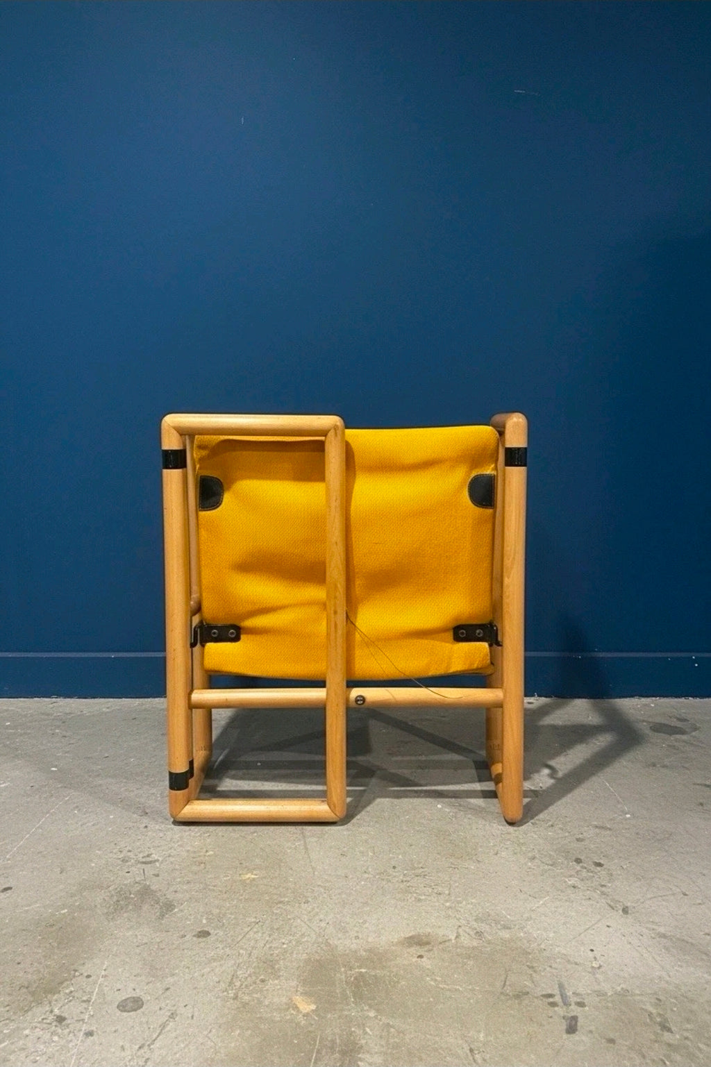 Vintage Folding Chair, Beech Wood, Yellow Cotton Upholstery, Italian. Occasional