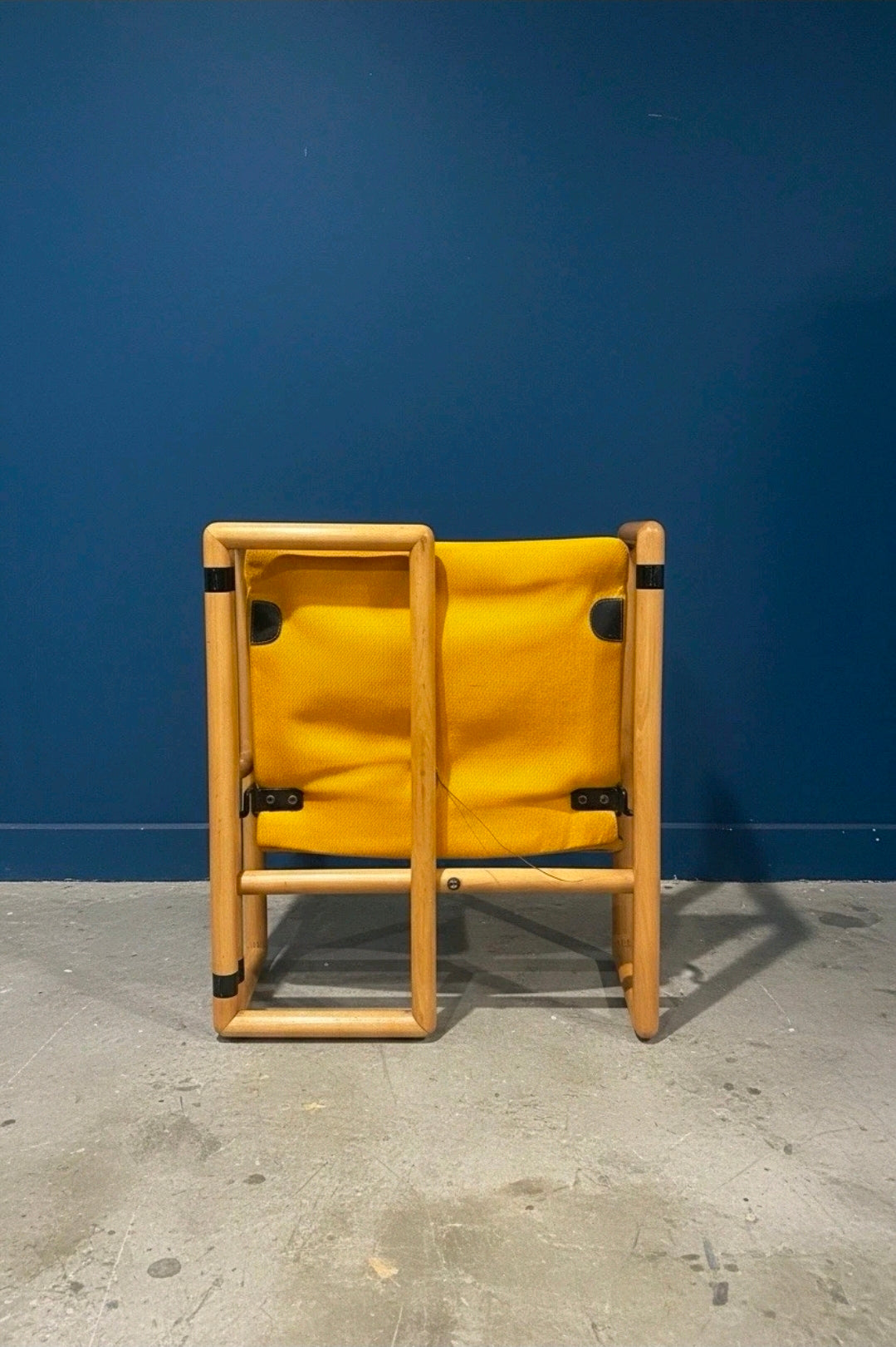 Vintage Folding Chair, Beech Wood, Yellow Cotton Upholstery, Italian. Occasional