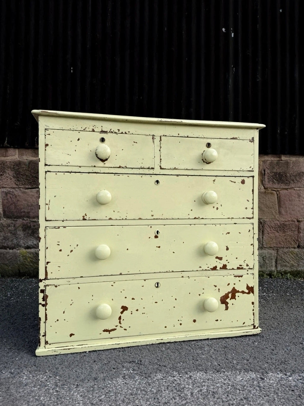 Painted Victorian Oak Chest Of Drawers. Original Paint, 2 Over 3 Drawers.