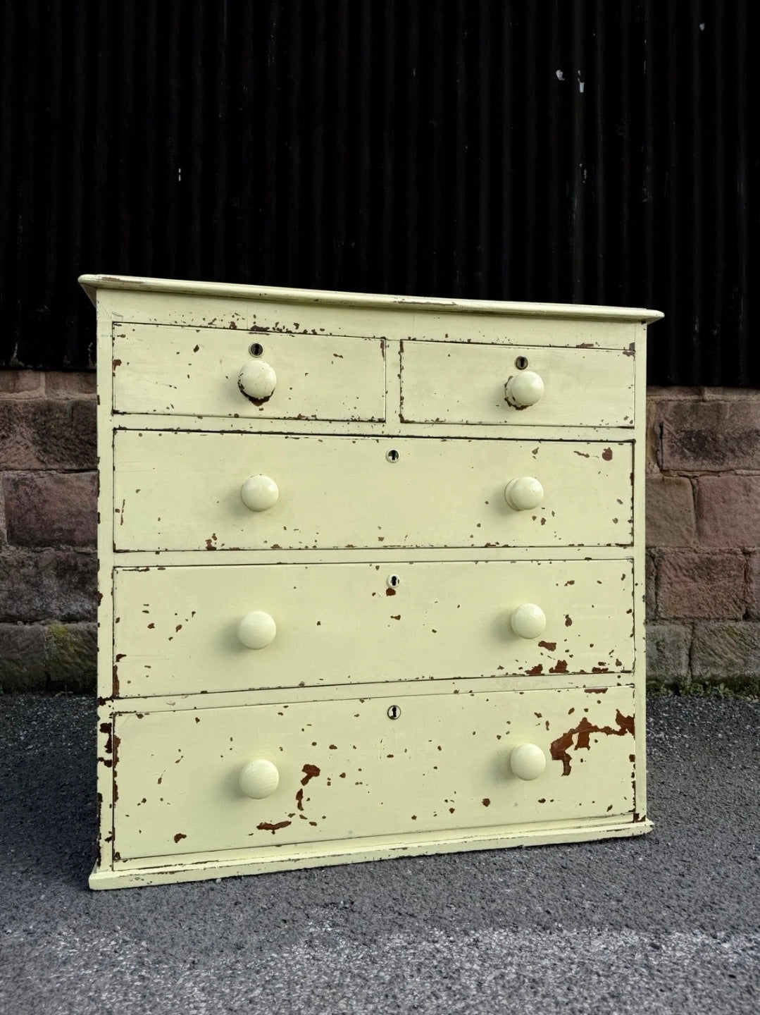Painted Victorian Oak Chest Of Drawers. Original Paint, 2 Over 3 Drawers.