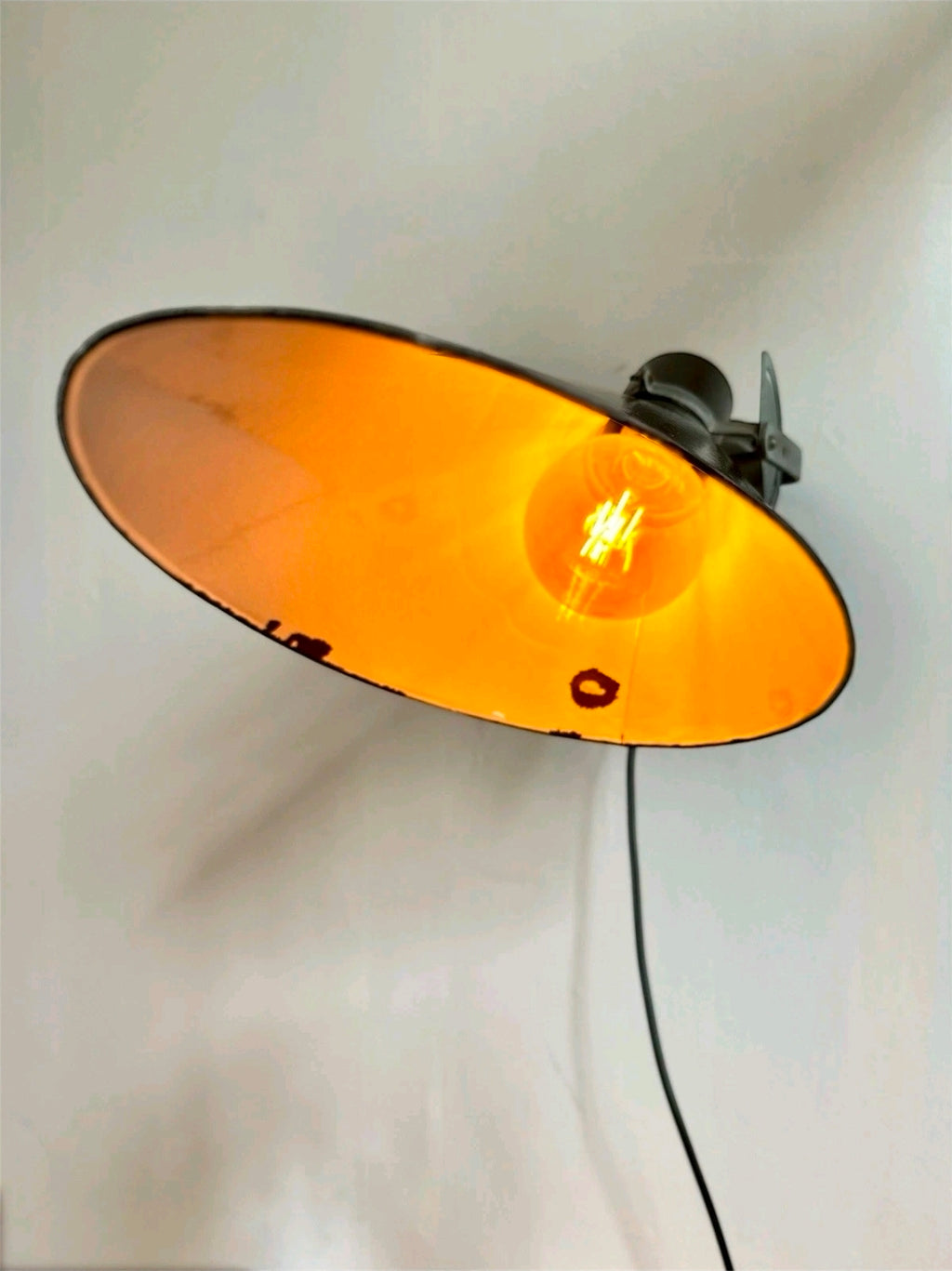 Large Rare Original 1940s Industrial Black Enamel Sign Lights, Picture Light