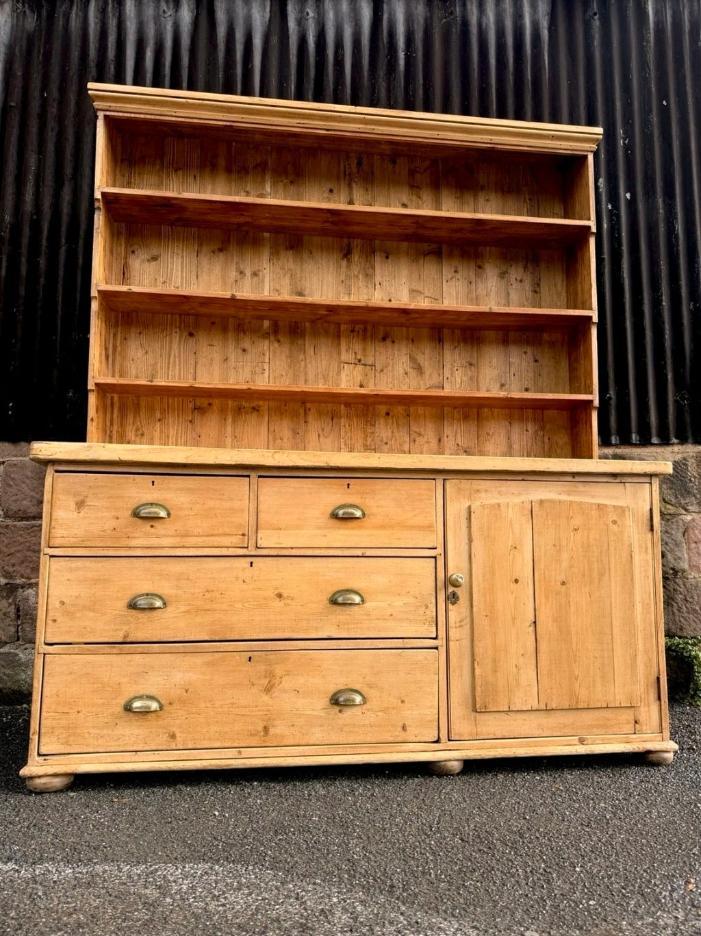 Large Antique Pine & Sycamore Victorian Dresser. Kitchen, Country House, Pantry