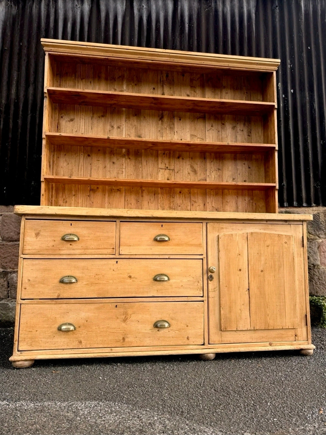 Large Antique Pine & Sycamore Victorian Dresser. Kitchen, Country House, Pantry