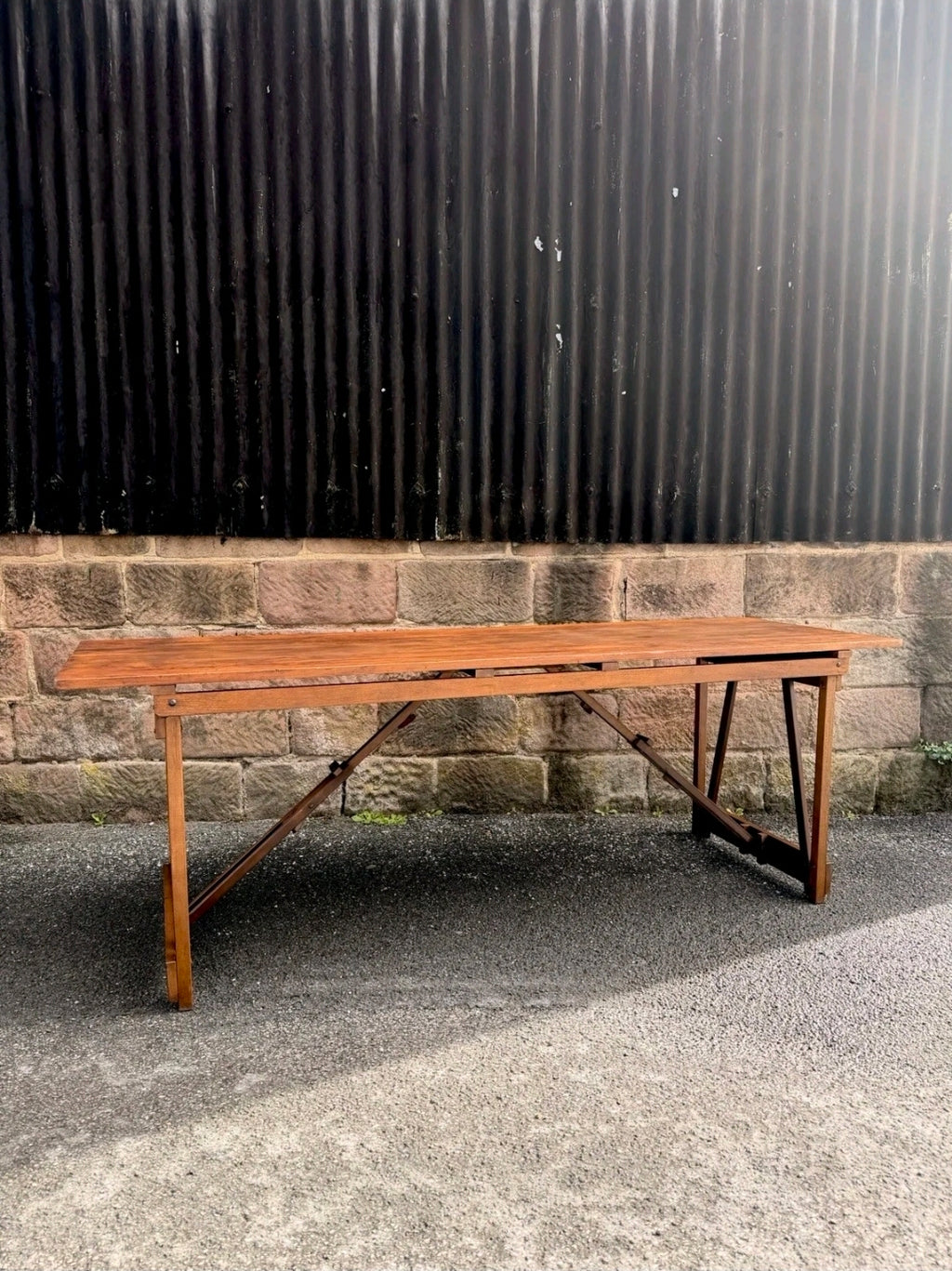 Rare Pitch Pine & Beech 7ft 1960s Trestle Table. Dining, 8 Seater, Art, Studio