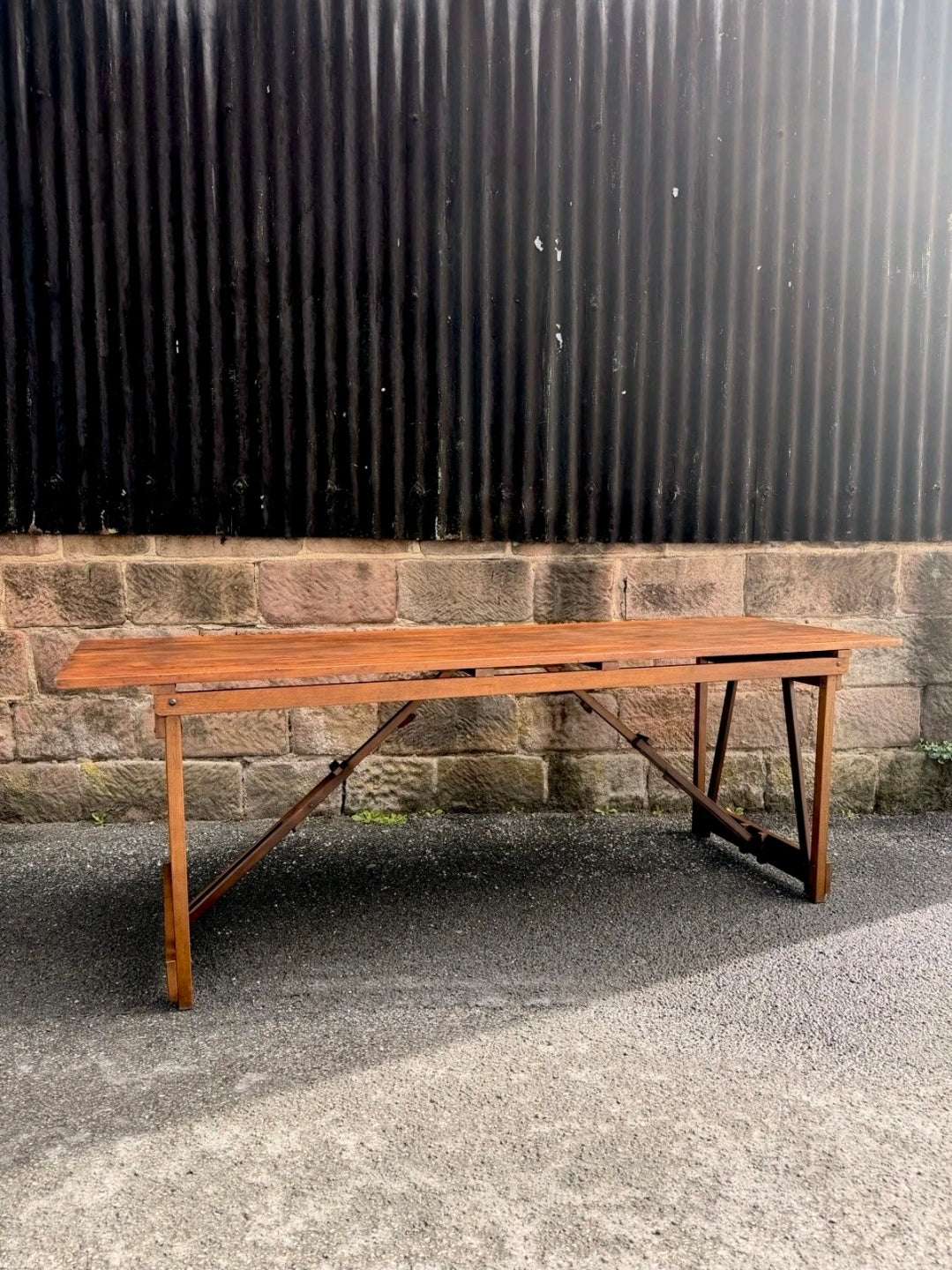 Rare Pitch Pine & Beech 7ft 1960s Trestle Table. Dining, 8 Seater, Art, Studio