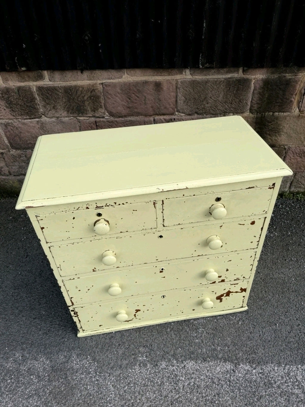 Painted Victorian Oak Chest Of Drawers. Original Paint, 2 Over 3 Drawers.