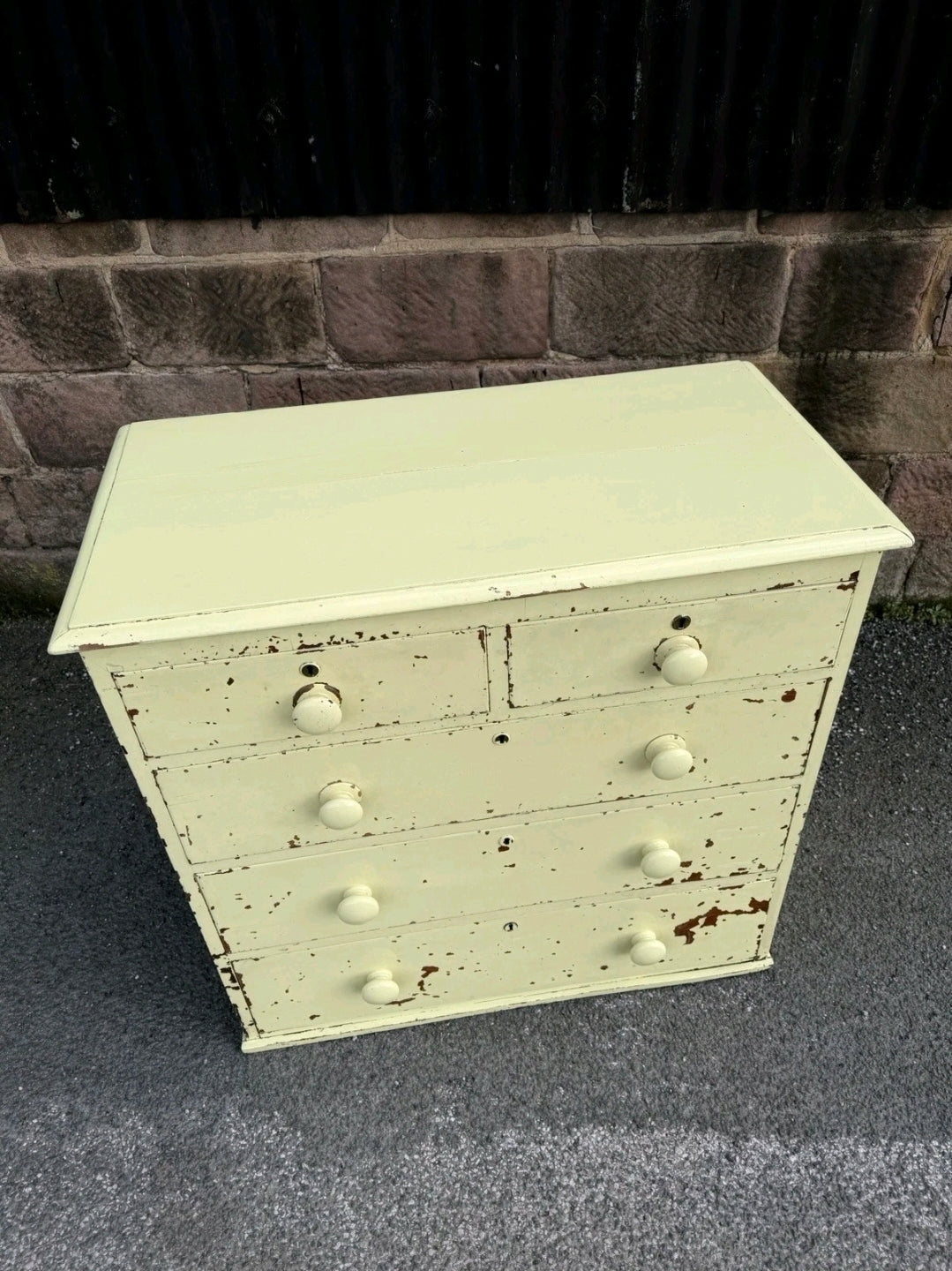 Painted Victorian Oak Chest Of Drawers. Original Paint, 2 Over 3 Drawers.