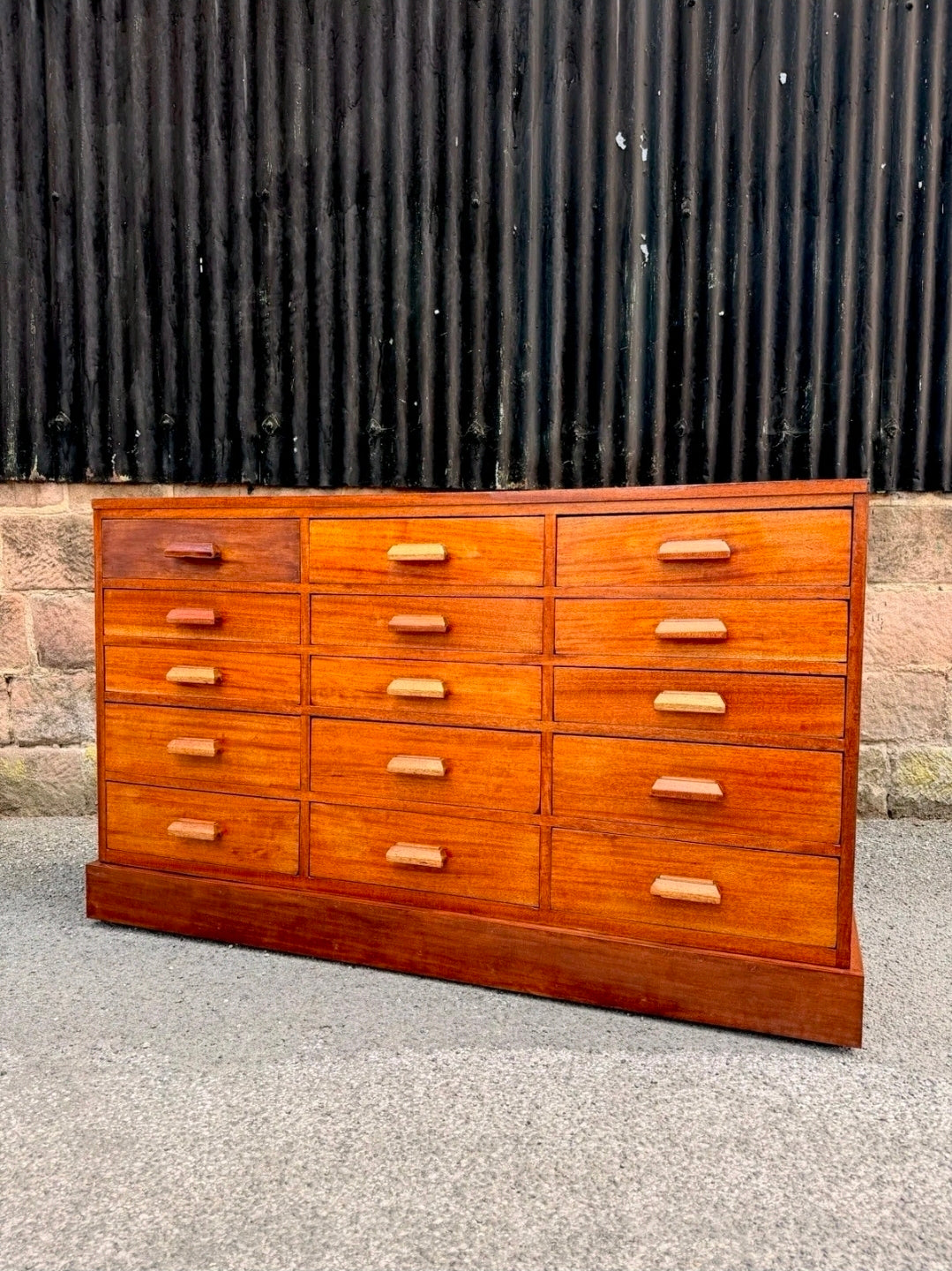 Vintage Mid Century Iroko Wood Science Lab Bank Of Drawers. 1950s, Industrial