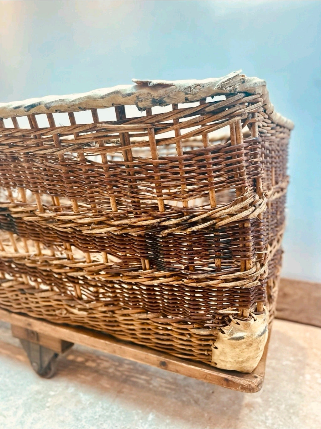 Huge Victorian Textile Mill Basket. Wicker Basket, Laundry,Log Basket, Film Prop