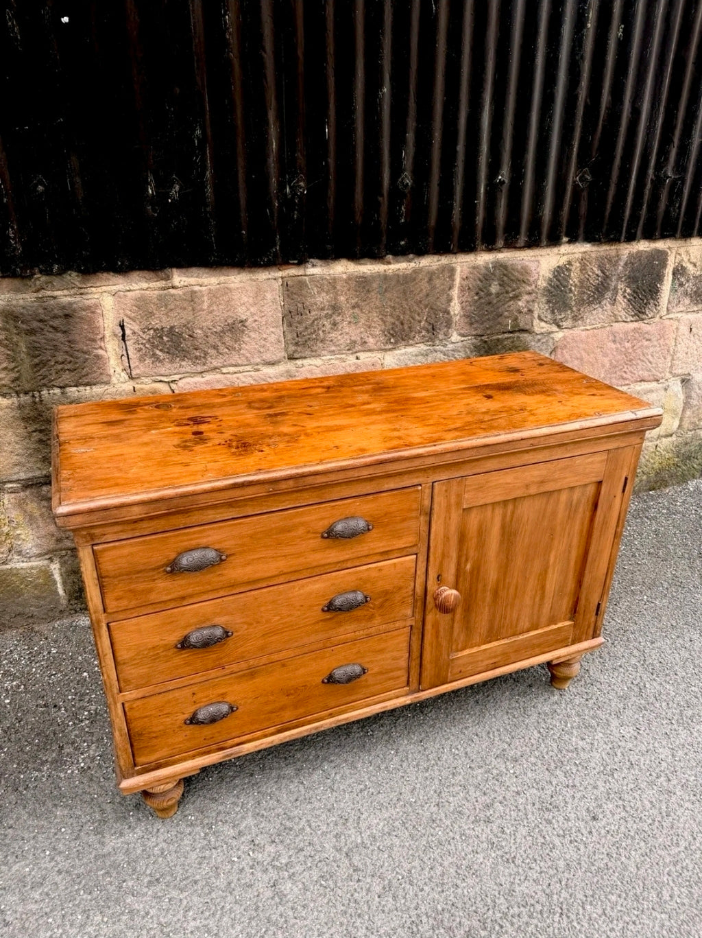 Victorian Antique Pine Dresser Base/Sideboard. Three Drawers, Country, Cottage.