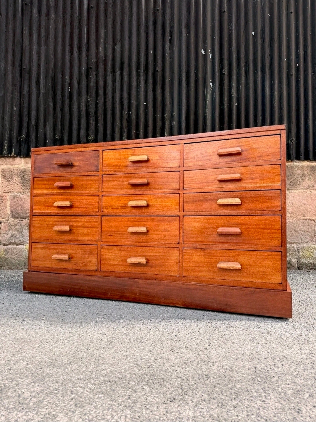 Vintage Mid Century Iroko Wood Science Lab Bank Of Drawers. 1950s, Industrial
