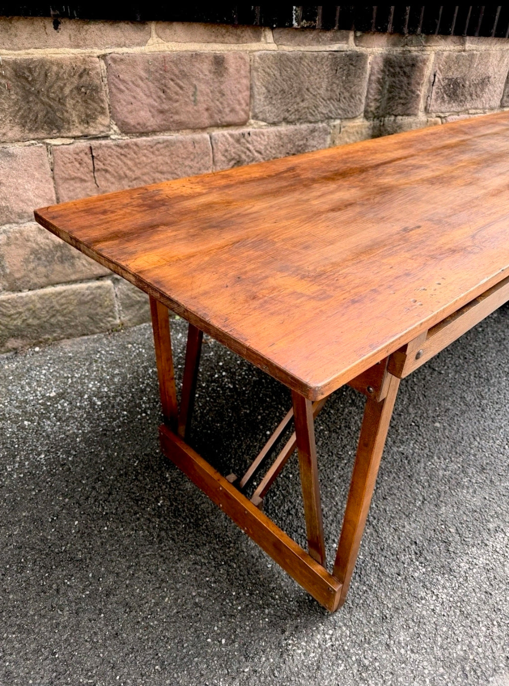 Rare Pitch Pine & Beech 7ft 1960s Trestle Table. Dining, 8 Seater, Art, Studio