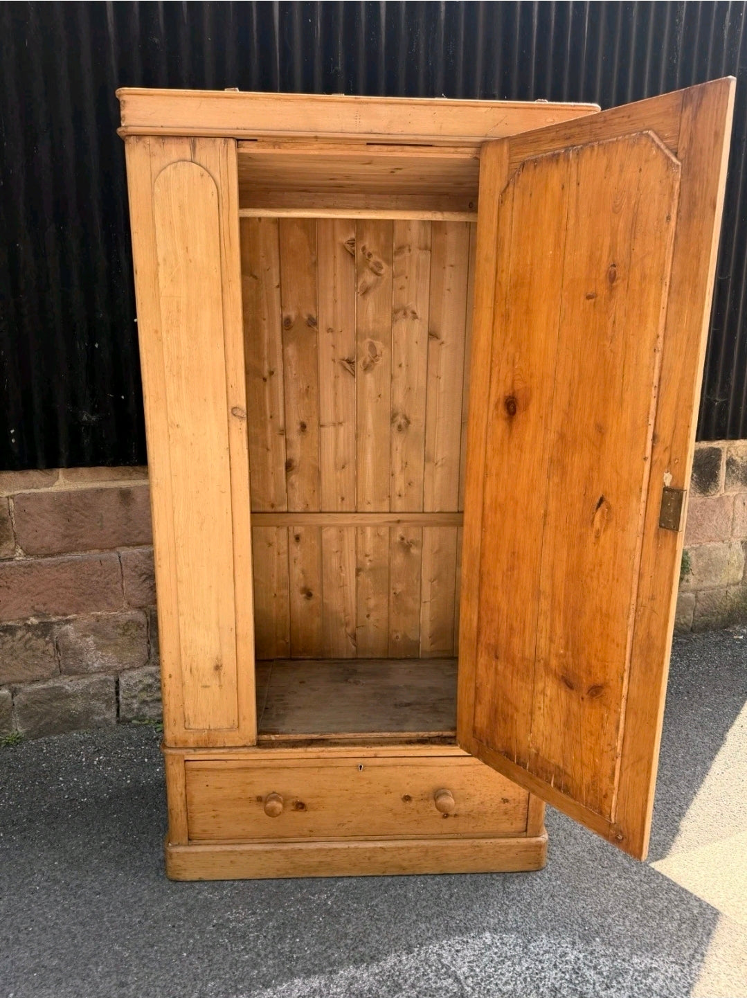 Victorian Pine Single Wardrobe. Storage, Bedroom, Original. Country Cottage
