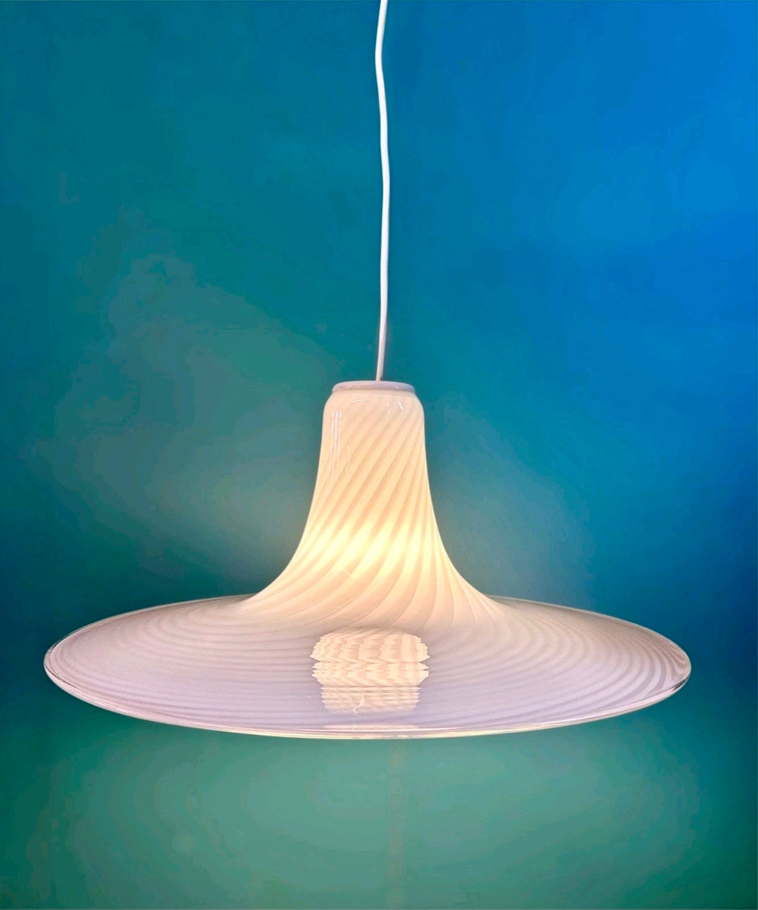 Vintage Murano Glass Swirl Pendant Light. 1970s, White, Transparent, Feature