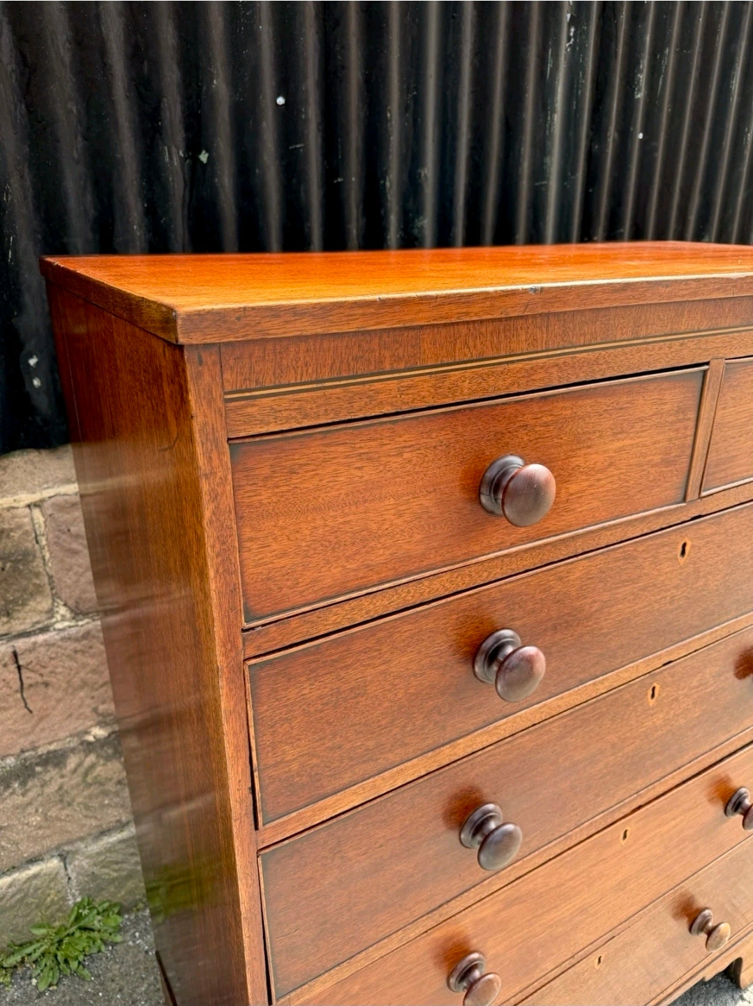 Antique 19th Century Georgian Mahogany Chest Of 6 Drawers. Bedroom, Storage